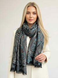 LARGE HAZED BLACK MULTI COLOUR PAISLEY PASHMINA SHAWL SCARF WRAP