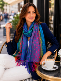 LARGE TEAL MULTI-COLOUR DOT PRINT PASHMINA SHAWL SCARF - A-SHU.CO.UK
