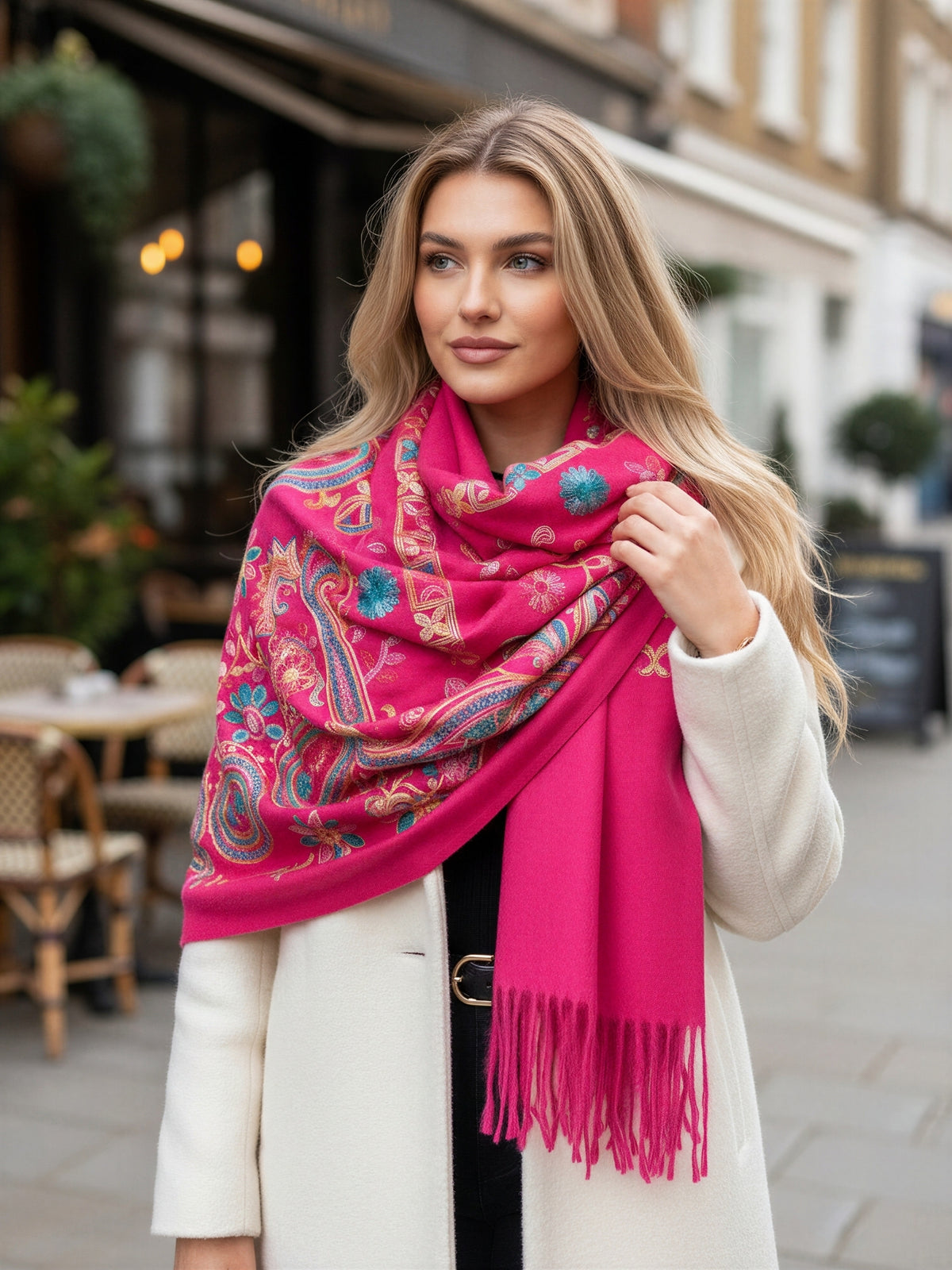 LARGE HOT PINK COLOURFUL PAISLEY CASHMERE COTTON BLEND WINTER SHAWL BLANKET SCARF