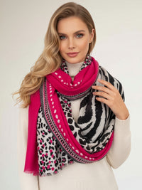 LARGE FUCHSIA PINK TIGER AND LEOPARD PRINT SHAWL SCARF - A-SHU.CO.UK