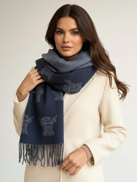 LARGE NAVY HIGHLAND COW PRINT REVERSIBLE WINTER SHAWL BLANKET SCARF
