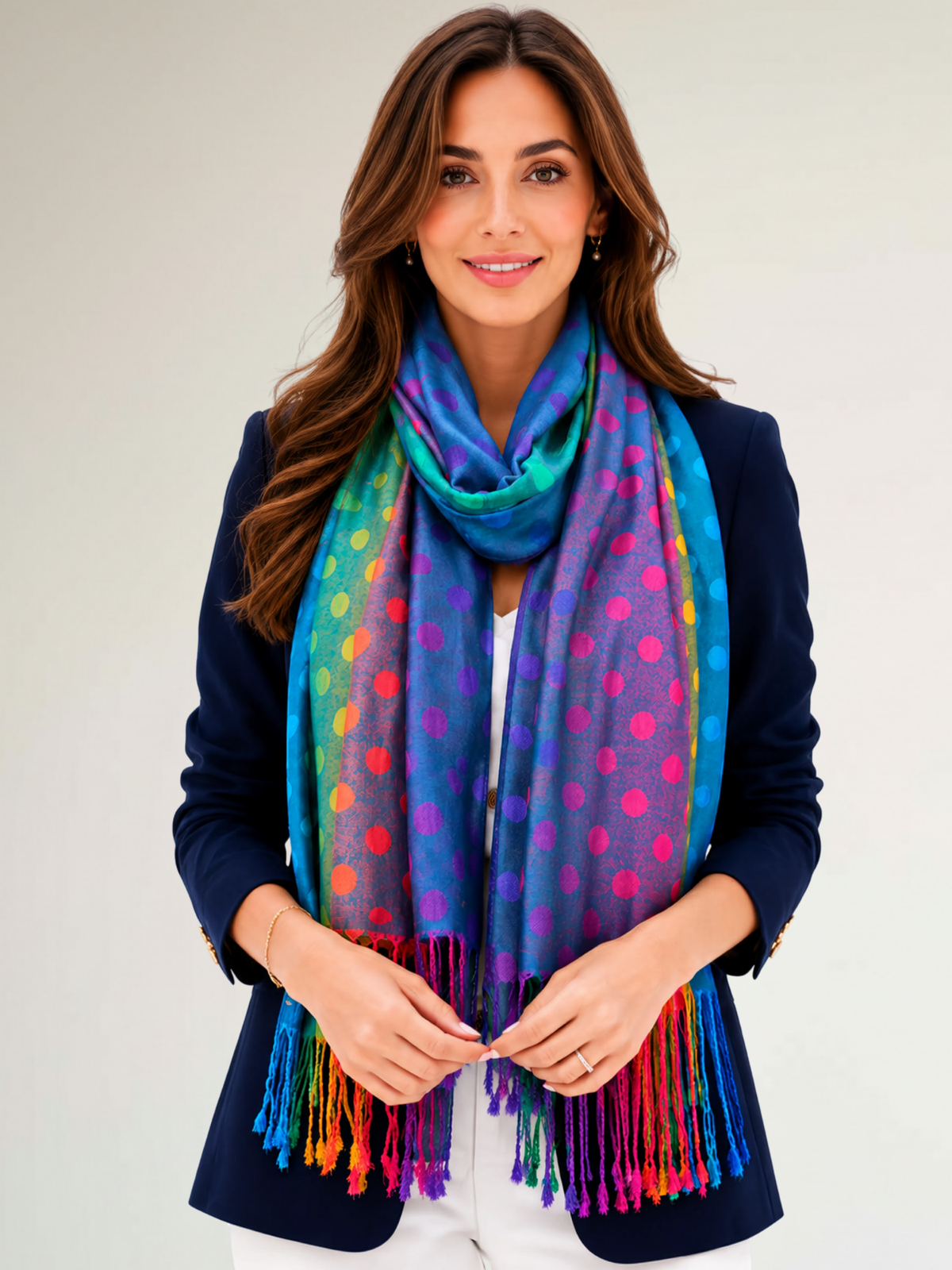LARGE TEAL MULTI-COLOUR DOT PRINT PASHMINA SHAWL SCARF - A-SHU.CO.UK