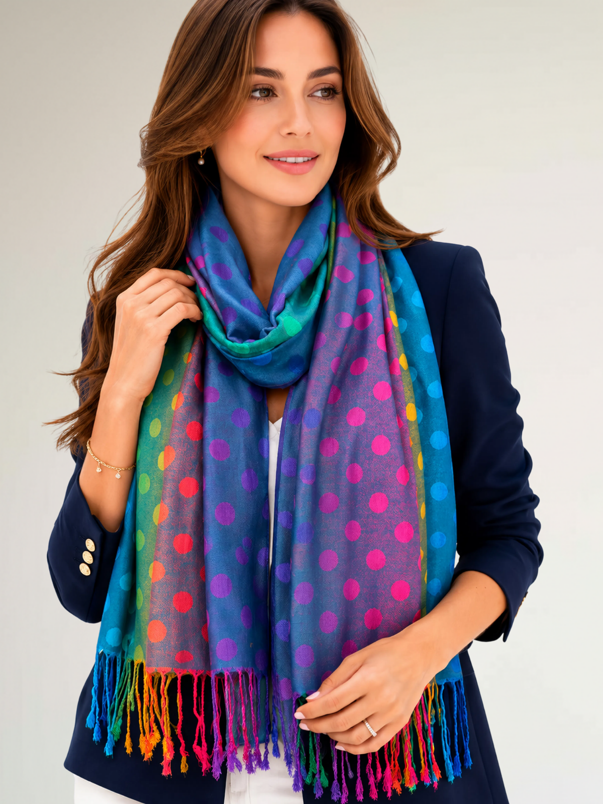 LARGE TEAL MULTI-COLOUR DOT PRINT PASHMINA SHAWL SCARF - A-SHU.CO.UK