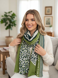 LARGE GREEN TIGER AND LEOPARD PRINT SHAWL SCARF