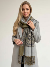 LARGE PLAIN SILVER REVERSIBLE MULTI COLOUR PAISLEY PRINT PASHMINA SHAWL SCARF WRAP - A-SHU.CO.UK