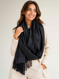 BLACK PAISLEY PRINT REVERSIBLE PASHMINA SHAWL SCARF - A-SHU.CO.UK