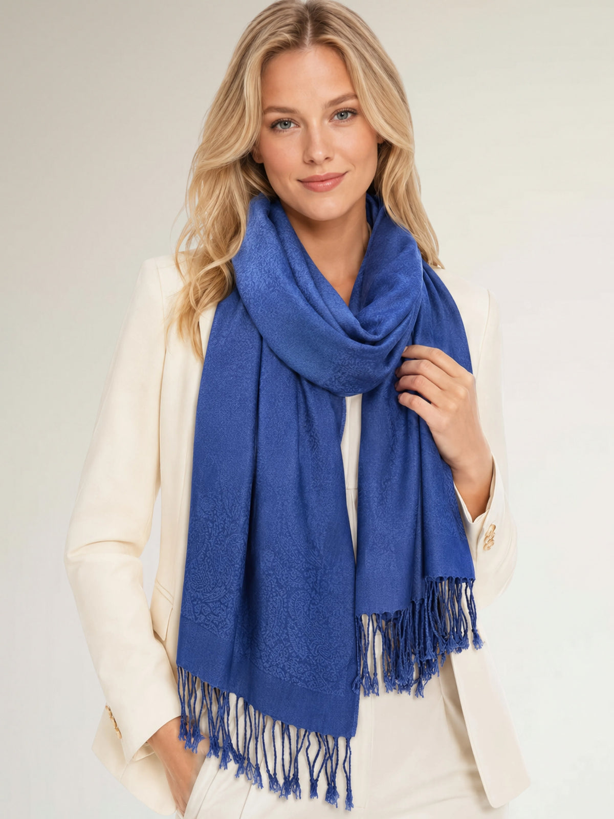 BLUE PAISLEY PRINT REVERSIBLE PASHMINA SHAWL SCARF - A-SHU.CO.UK