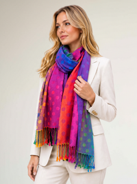 LARGE PURPLE MULTI-COLOUR DOT PRINT PASHMINA SHAWL SCARF - A-SHU.CO.UK