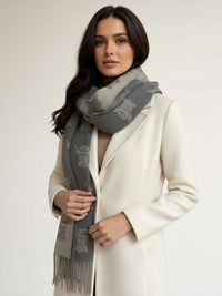 LARGE GREY HIGHLAND COW PRINT REVERSIBLE WINTER SHAWL BLANKET SCARF