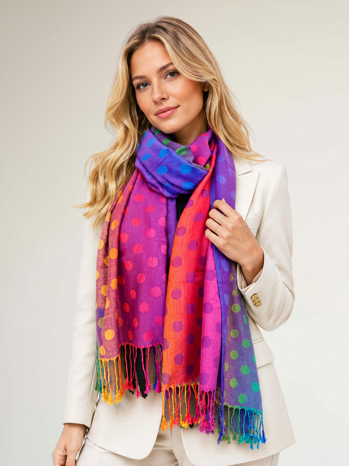 LARGE PURPLE MULTI-COLOUR DOT PRINT PASHMINA SHAWL SCARF - A-SHU.CO.UK