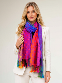 LARGE PURPLE MULTI-COLOUR DOT PRINT PASHMINA SHAWL SCARF - A-SHU.CO.UK
