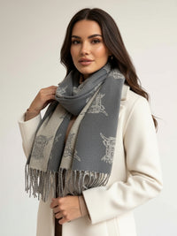 LARGE GREY HIGHLAND COW PRINT REVERSIBLE WINTER SHAWL BLANKET SCARF