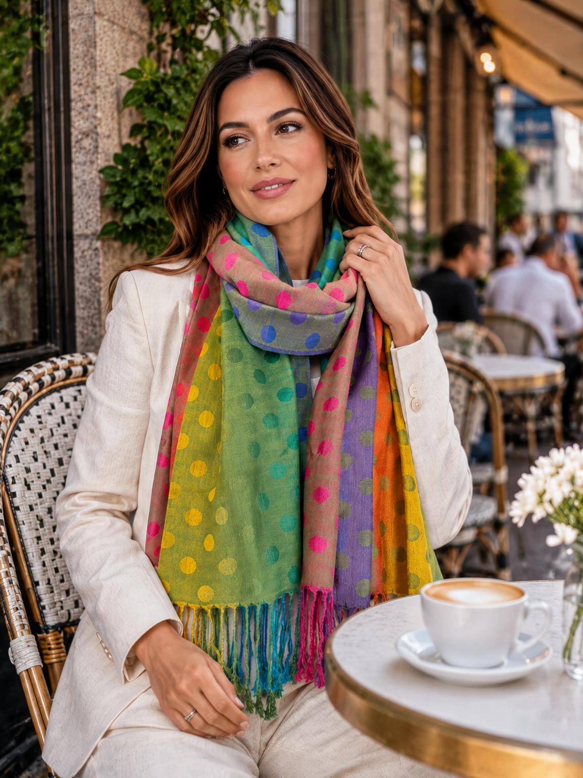 LARGE LIME YELLOW MULTI-COLOUR DOT PRINT PASHMINA SHAWL SCARF - A-SHU.CO.UK
