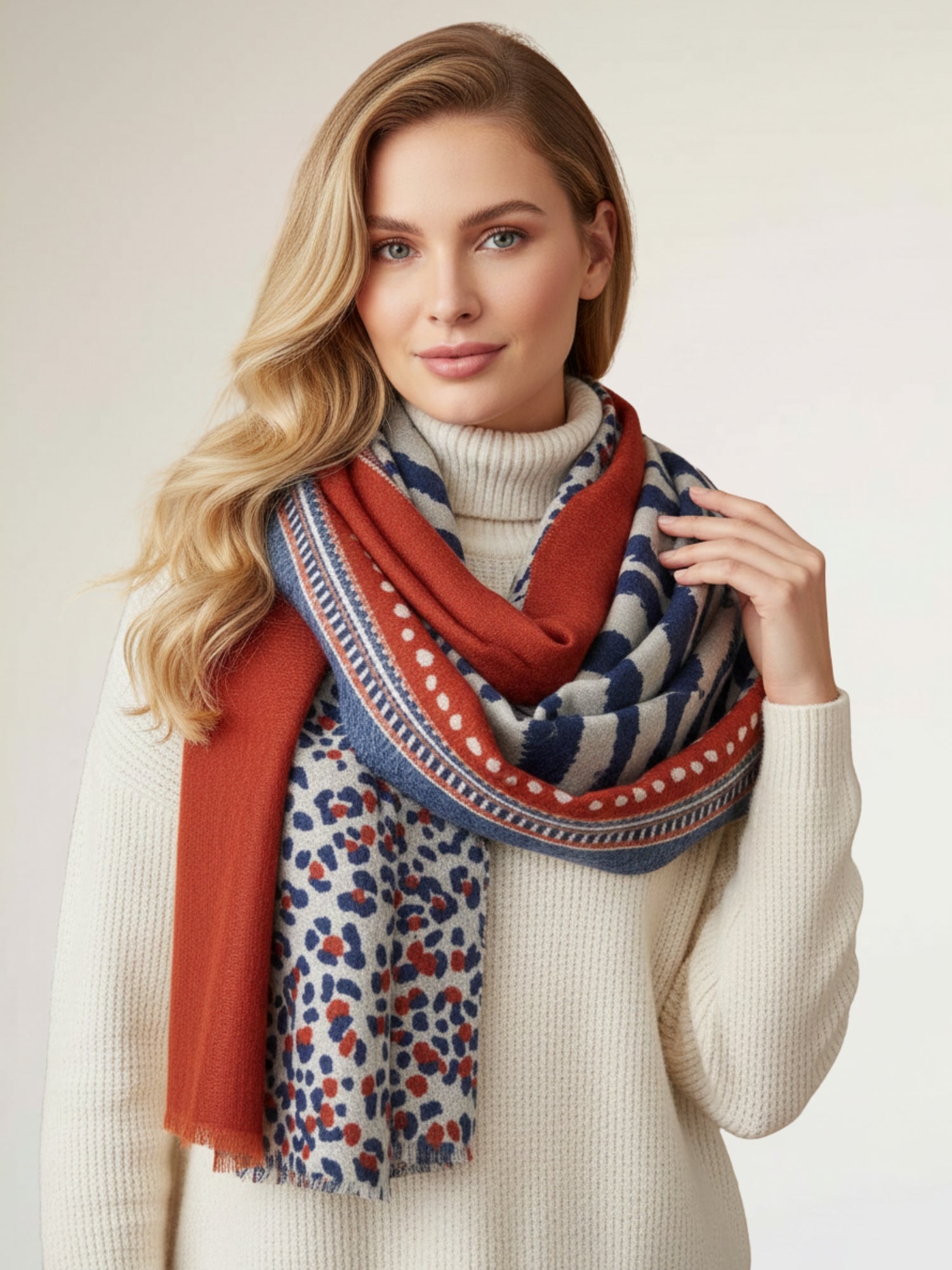 LARGE ORANGE RUST TIGER AND LEOPARD PRINT SHAWL SCARF