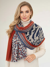 LARGE ORANGE RUST TIGER AND LEOPARD PRINT SHAWL SCARF