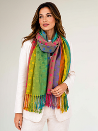 LARGE LIME YELLOW MULTI-COLOUR DOT PRINT PASHMINA SHAWL SCARF - A-SHU.CO.UK