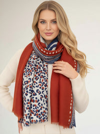 LARGE ORANGE RUST TIGER AND LEOPARD PRINT SHAWL SCARF