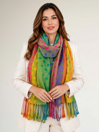 LARGE LIME YELLOW MULTI-COLOUR DOT PRINT PASHMINA SHAWL SCARF - A-SHU.CO.UK
