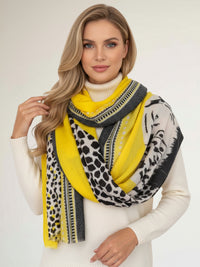 LARGE YELLOW TIGER AND LEOPARD PRINT SHAWL SCARF