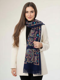 LARGE NAVY COLOURFUL PAISLEY CASHMERE COTTON BLEND WINTER SHAWL BLANKET SCARF