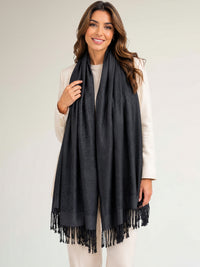 BLACK PAISLEY PRINT REVERSIBLE PASHMINA SHAWL SCARF - A-SHU.CO.UK