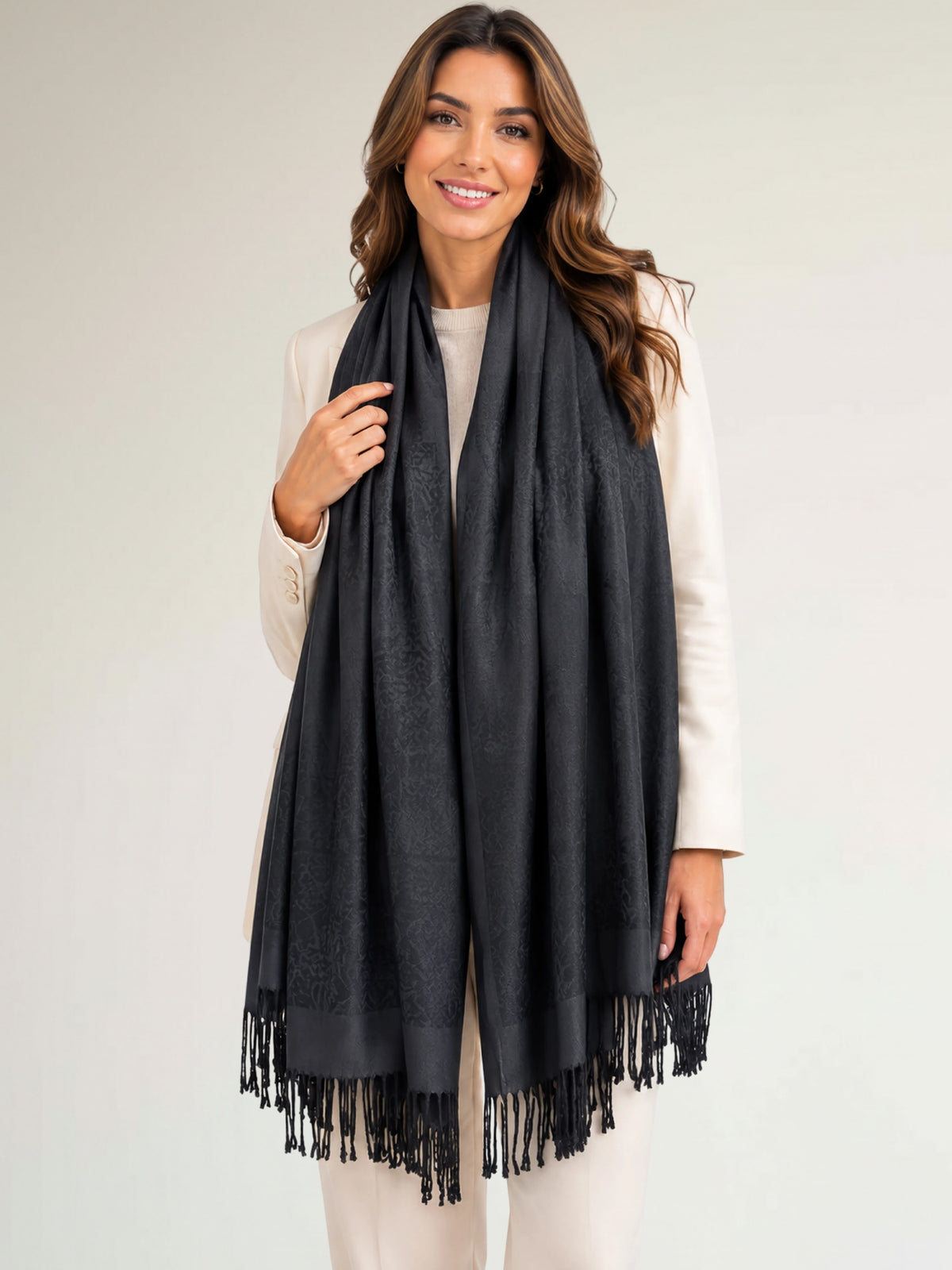 BLACK PAISLEY PRINT REVERSIBLE PASHMINA SHAWL SCARF - A-SHU.CO.UK