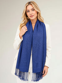 BLUE PAISLEY PRINT REVERSIBLE PASHMINA SHAWL SCARF - A-SHU.CO.UK