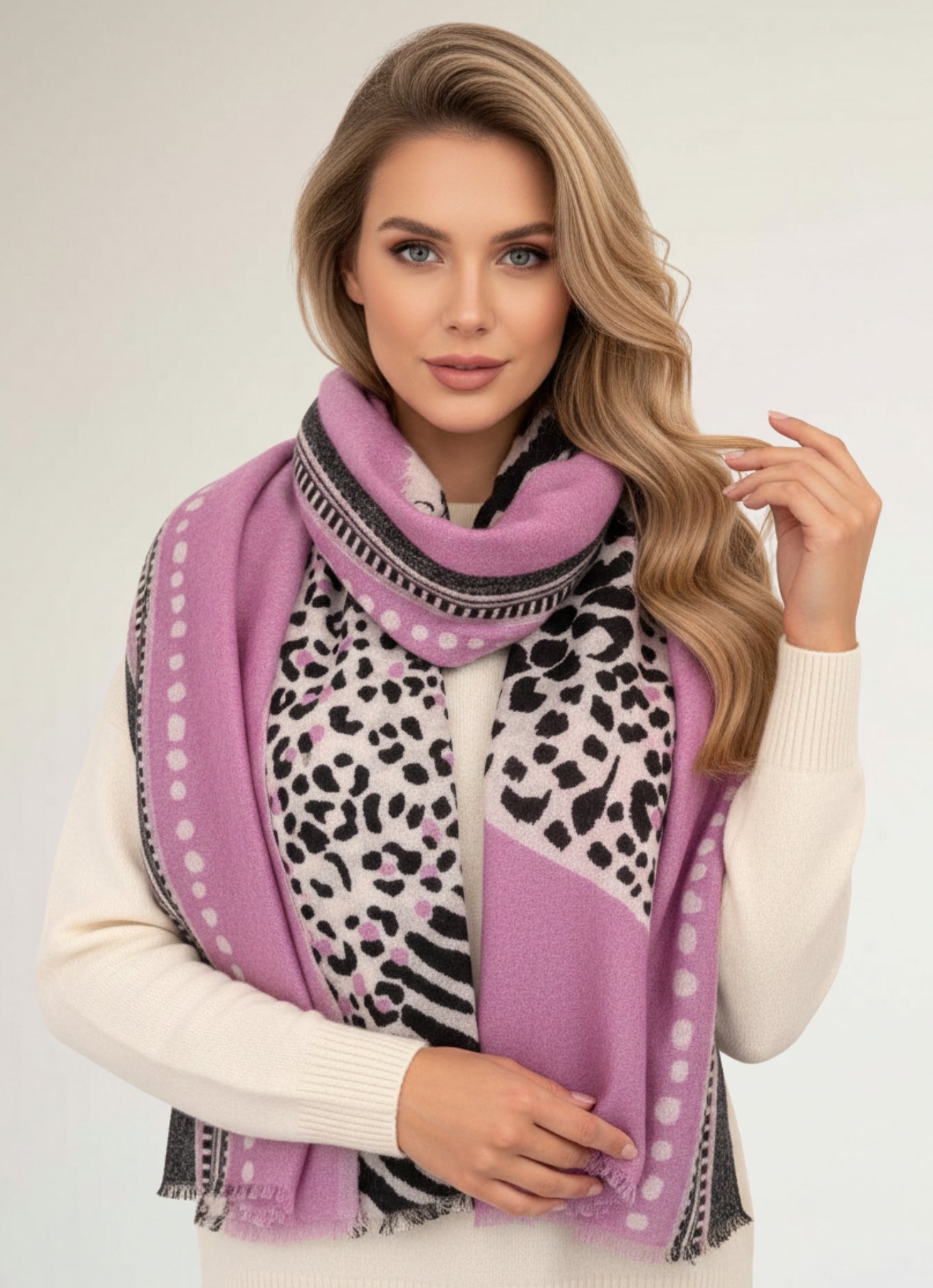 LARGE LILAC TIGER AND LEOPARD PRINT SHAWL SCARF