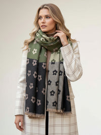 LARGE GREEN FLOWER PRINT REVERSIBLE WINTER SHAWL BLANKET SCARF