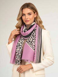 LARGE LILAC TIGER AND LEOPARD PRINT SHAWL SCARF