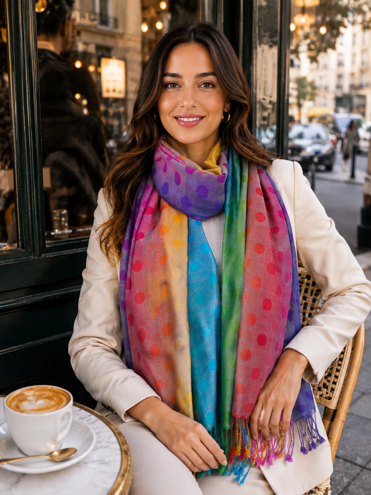LARGE PINKY PURPLE MULTI-COLOUR DOT PRINT PASHMINA SHAWL SCARF - A-SHU.CO.UK