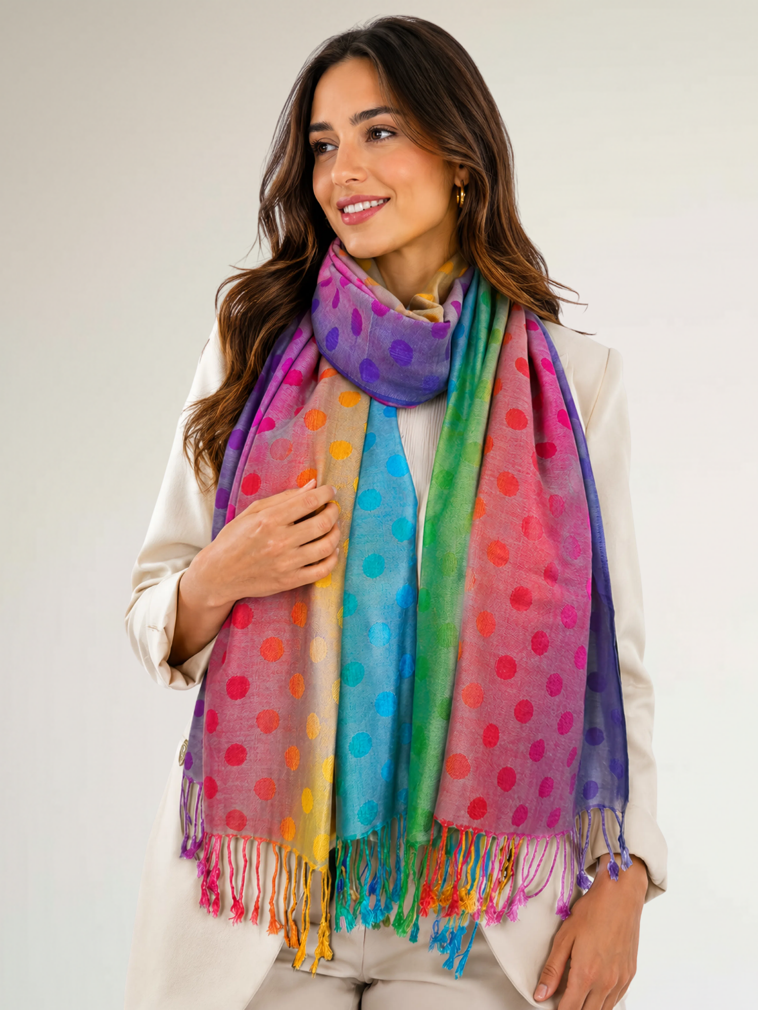 LARGE PINKY PURPLE MULTI-COLOUR DOT PRINT PASHMINA SHAWL SCARF - A-SHU.CO.UK