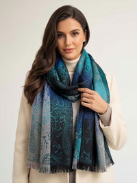 LARGE REVERSIBLE BLUE OMBRE PAISLEY PRINT PASHMINA SHAWL SCARF WRAP