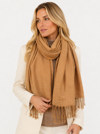 GEOMETRIC GOLDEN BEIGE LIGHTWEIGHT PASHMINA SHAWL SCARF - A-SHU.CO.UK
