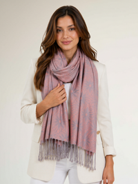 LARGE ROSE GOLD FLORAL DAISY PRINT GEOMETRIC REVERSIBLE PASHMINA SHAWL SCARF