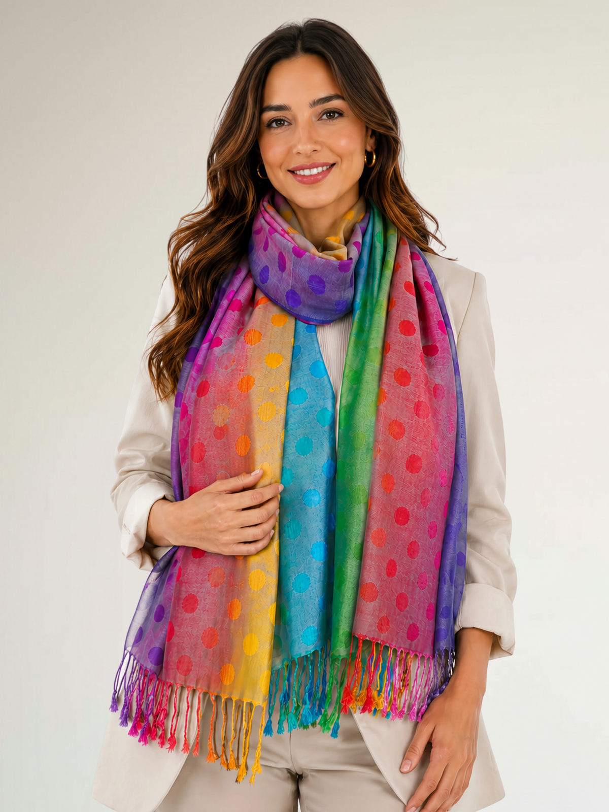 LARGE PINKY PURPLE MULTI-COLOUR DOT PRINT PASHMINA SHAWL SCARF - A-SHU.CO.UK