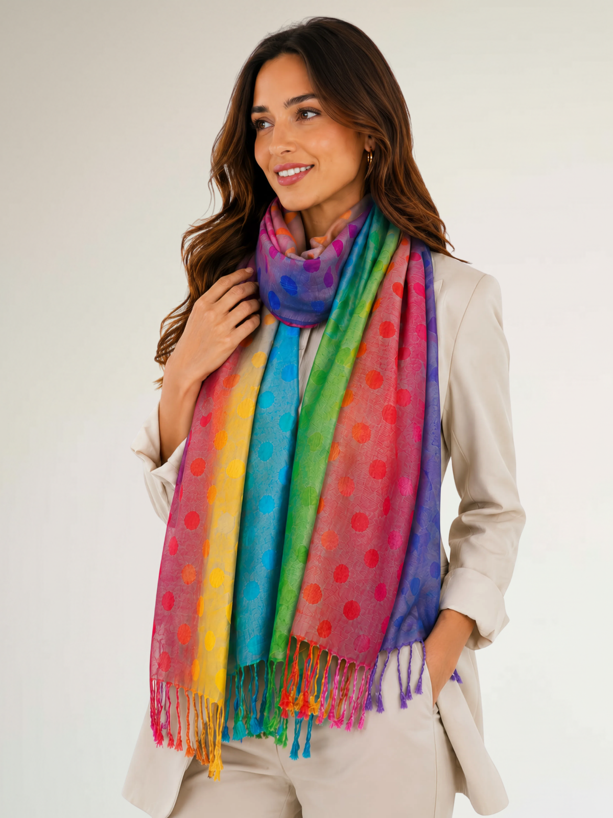 LARGE PINKY PURPLE MULTI-COLOUR DOT PRINT PASHMINA SHAWL SCARF - A-SHU.CO.UK