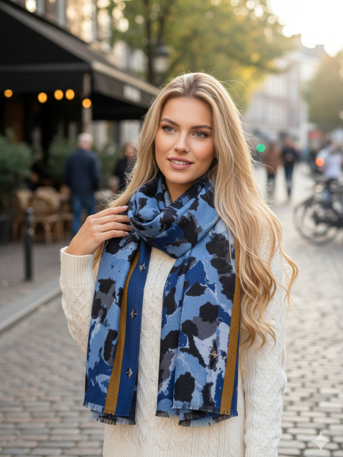 LARGE BLUE CAMEO LEOPARD PRINT SCARF