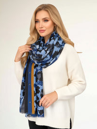 LARGE BLUE CAMEO LEOPARD PRINT SCARF