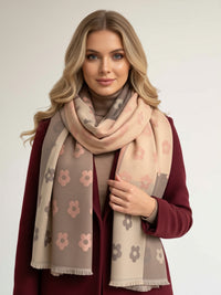 LARGE BLUSH PINK FLOWER PRINT REVERSIBLE WINTER SHAWL BLANKET SCARF