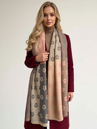 LARGE BLUSH PINK FLOWER PRINT REVERSIBLE WINTER SHAWL BLANKET SCARF