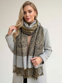LARGE PLAIN SILVER REVERSIBLE MULTI COLOUR PAISLEY PRINT PASHMINA SHAWL SCARF WRAP - A-SHU.CO.UK