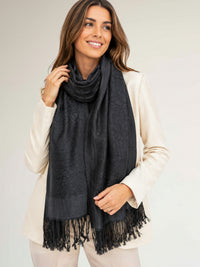 BLACK PAISLEY PRINT REVERSIBLE PASHMINA SHAWL SCARF - A-SHU.CO.UK