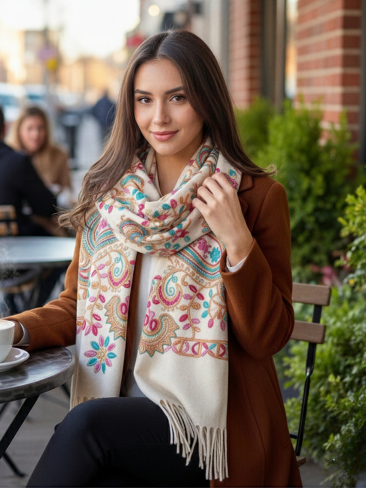 LARGE CREAM COLOURFUL PAISLEY CASHMERE COTTON BLEND WINTER SHAWL BLANKET SCARF