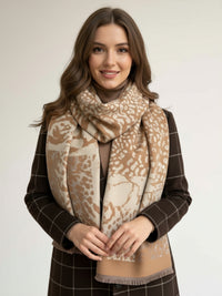 LARGE CAMEL ZEBRA LEOPARD PRINT REVERSIBLE WINTER SHAWL BLANKET SCARF