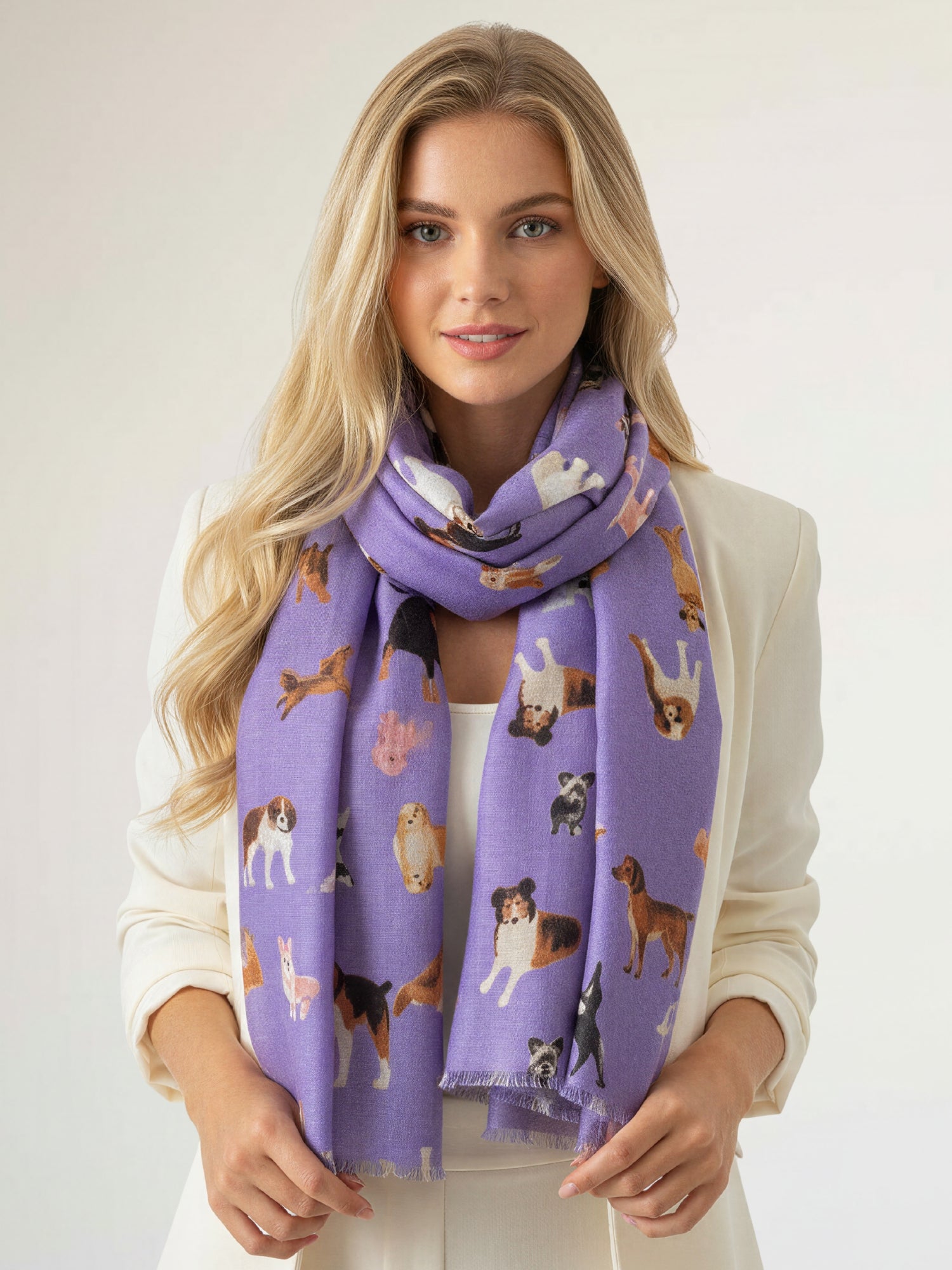PURPLE COTTON BLEND DOG PRINT LIGHTWEIGHT SCARF - A-SHU.CO.UK