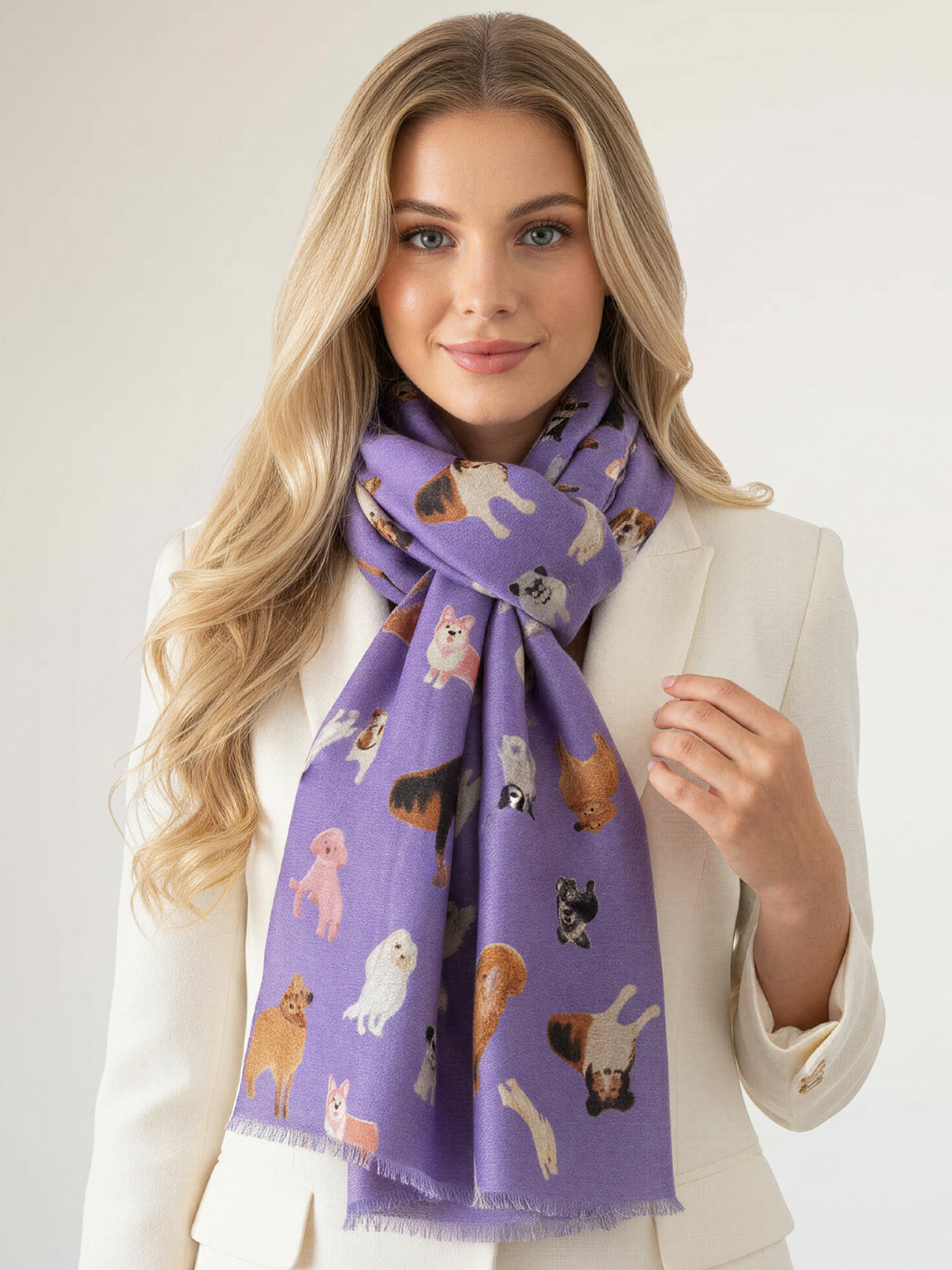 PURPLE COTTON BLEND DOG PRINT LIGHTWEIGHT SCARF - A-SHU.CO.UK