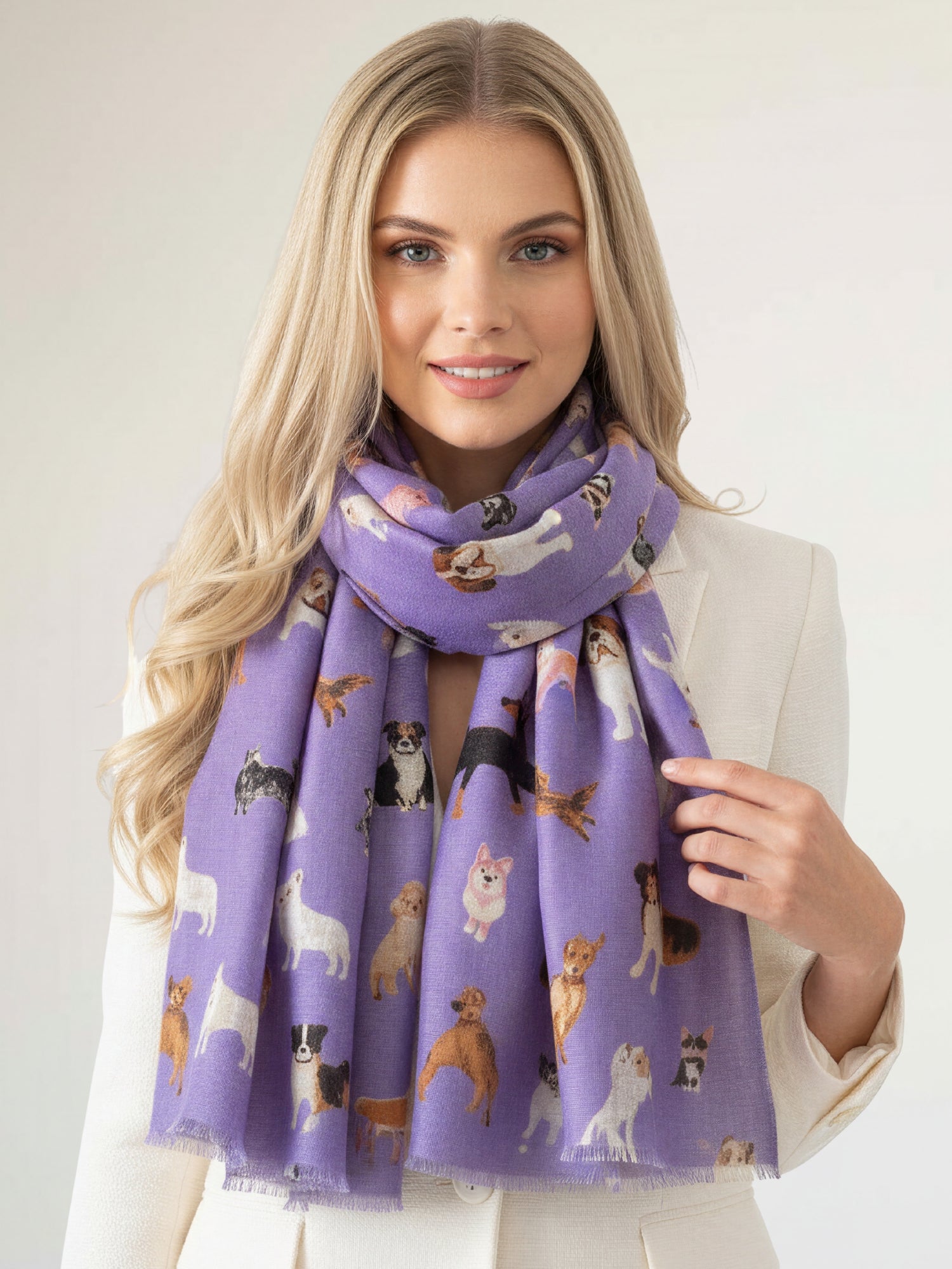 PURPLE COTTON BLEND DOG PRINT LIGHTWEIGHT SCARF - A-SHU.CO.UK