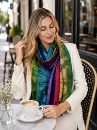 LARGE BLACK RAINBOW FEATHER AND LEAF PRINT PASHMINA SHAWL SCARF
