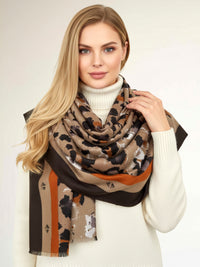 LARGE BEIGE CAMEO LEOPARD PRINT SCARF